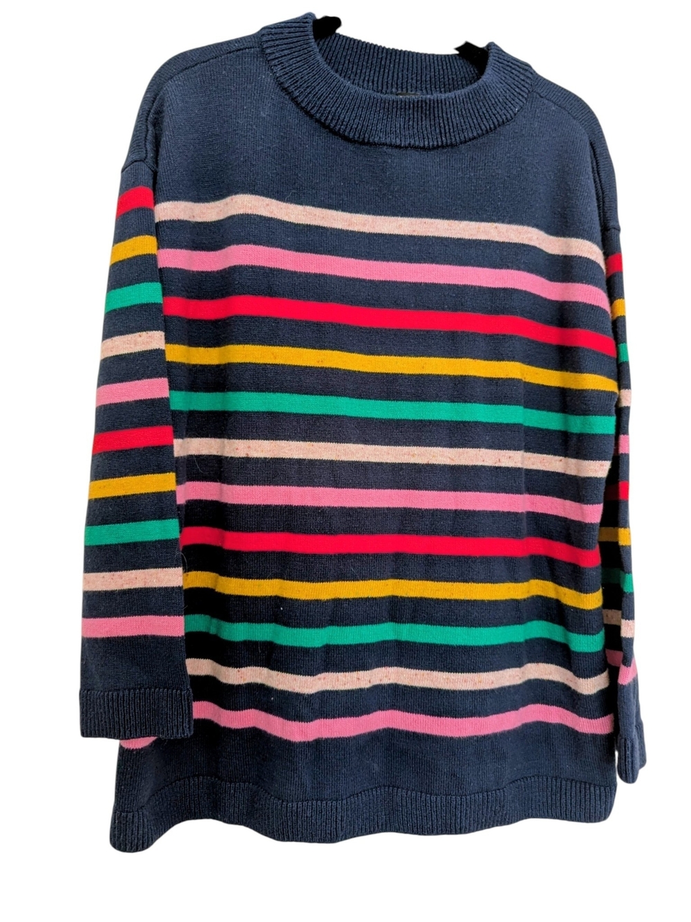 Talbots Navy Crewneck Sweater with Multicolor Stripes - XL